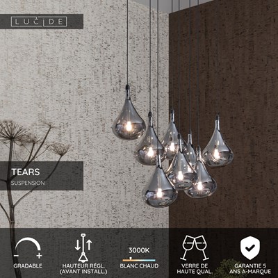 Lucide TEARS - Suspension - LED Dim. - G4 - 8x1,5W 3000K - Noir
